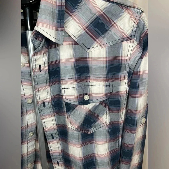 Vintage American Rag Plaid distressed Western Style button Down Size M - Picture 3 of 14